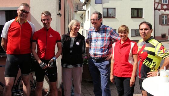 Guntram Zimmermann, Lars Castellucci, Gitta Martens-Aly, Ralf Göck, Renate Schmidt, Charly Weibel in Spechbach (vlnr)
